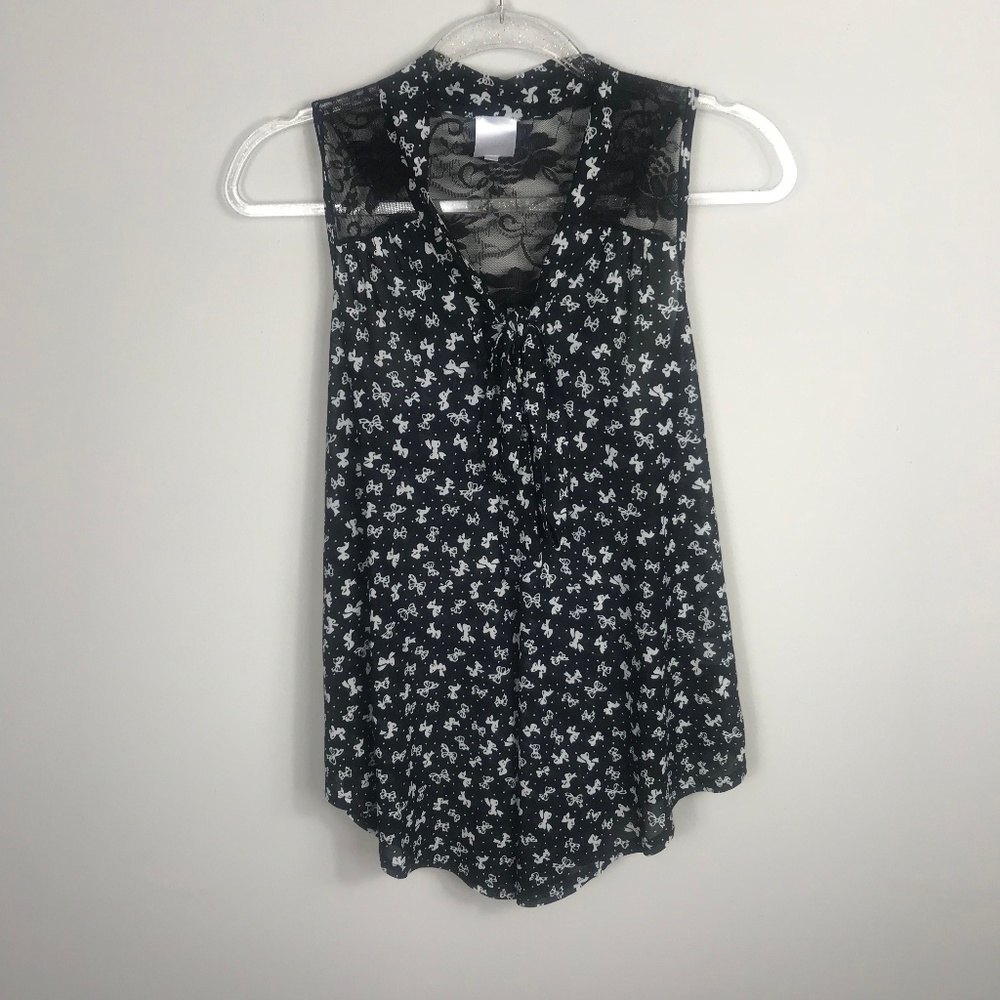 Maternity Black Pussy Bow Lace Sleeveless Top